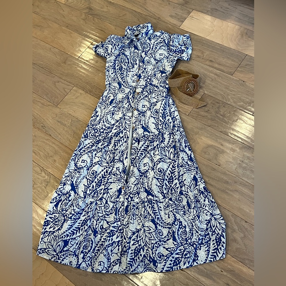 ZARA Blue & White Button-Front Maxi Dress